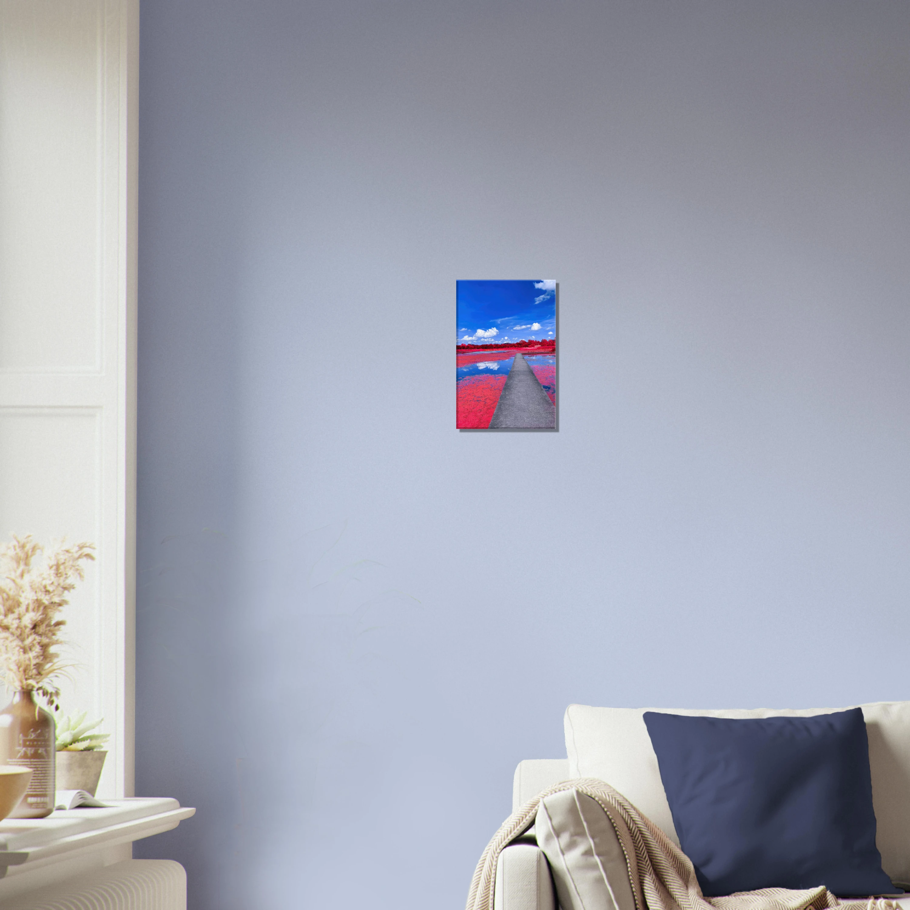print hanging on a living room wall.