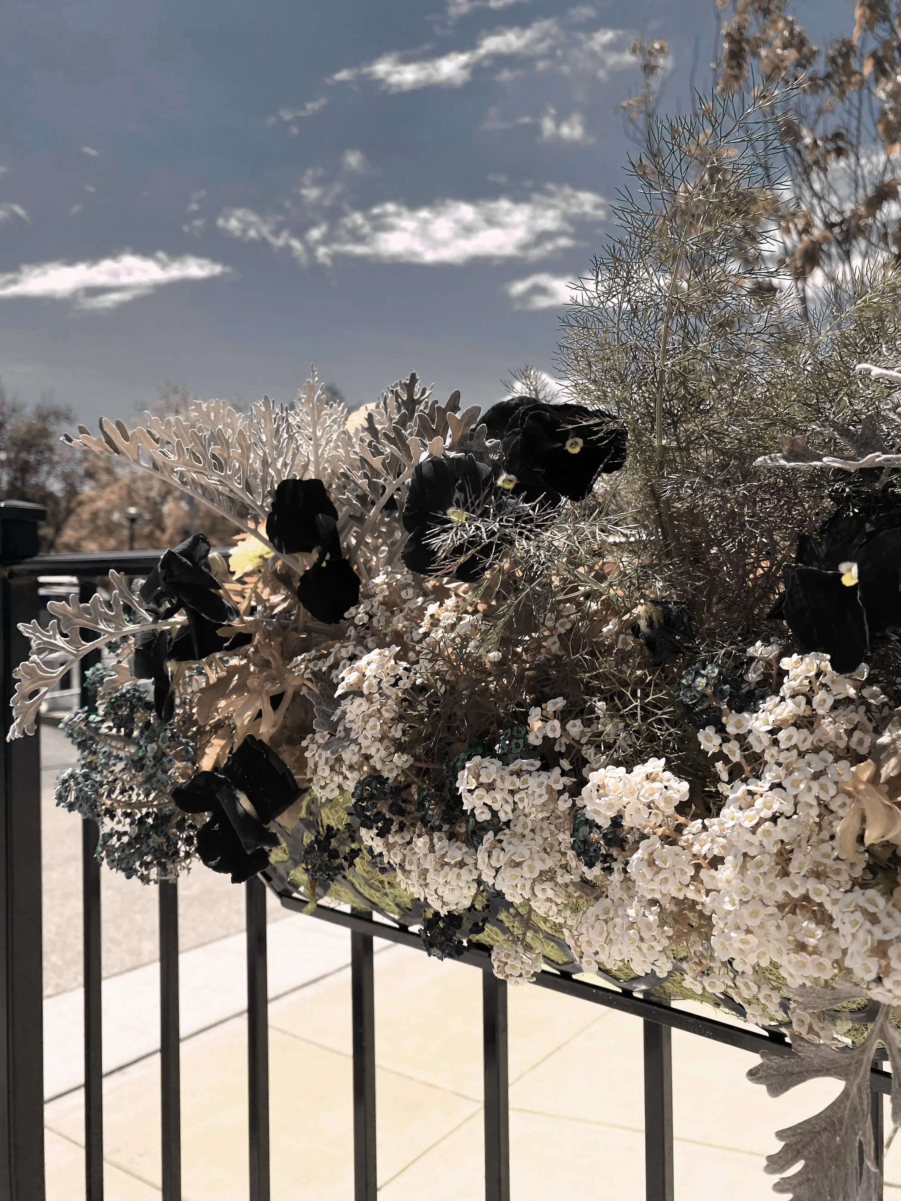 Image of Railing Flower Basket (White) - Vertical Canvas print.